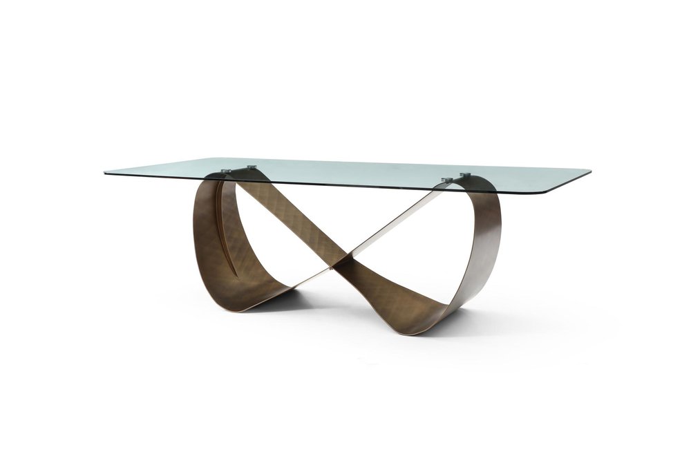 94" Black Glass and Brass Double Geo Pedestal Base Dining Table