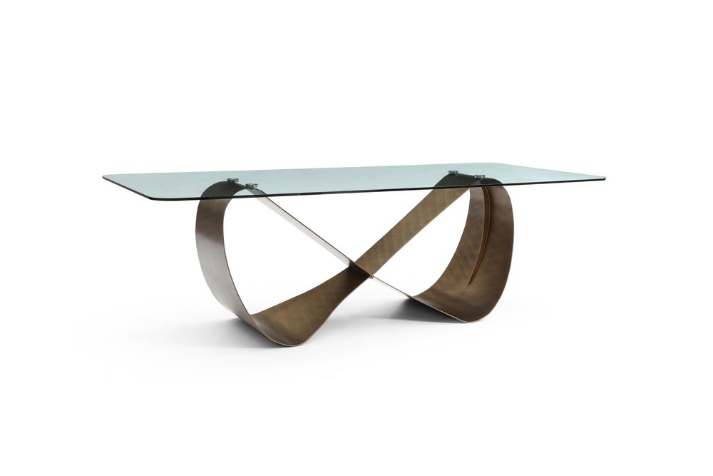 94" Black Glass and Brass Double Geo Pedestal Base Dining Table