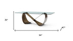 94" Black Glass and Brass Double Geo Pedestal Base Dining Table