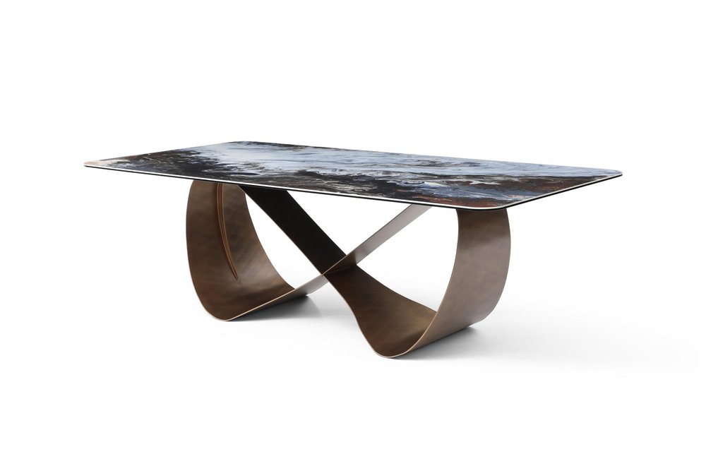94" Black Glass and Brass Double Geo Pedestal Base Dining Table