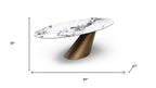 94" Gold Gray White And Bronze Ceramic Glass And Steel Pedestal Base Oval Dining Table