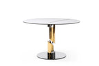 47" White Gold And Silver Ceramic Glass And Stainless Steel Pedestal Base Round Top Dining Table