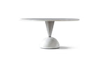 60" White And Black Marble And Stainless Steel Pedestal Base Round Top Dining Table