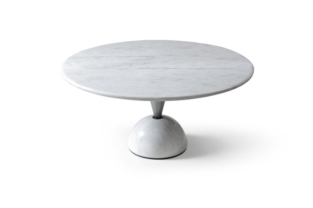 60" White And Black Marble And Stainless Steel Pedestal Base Round Top Dining Table
