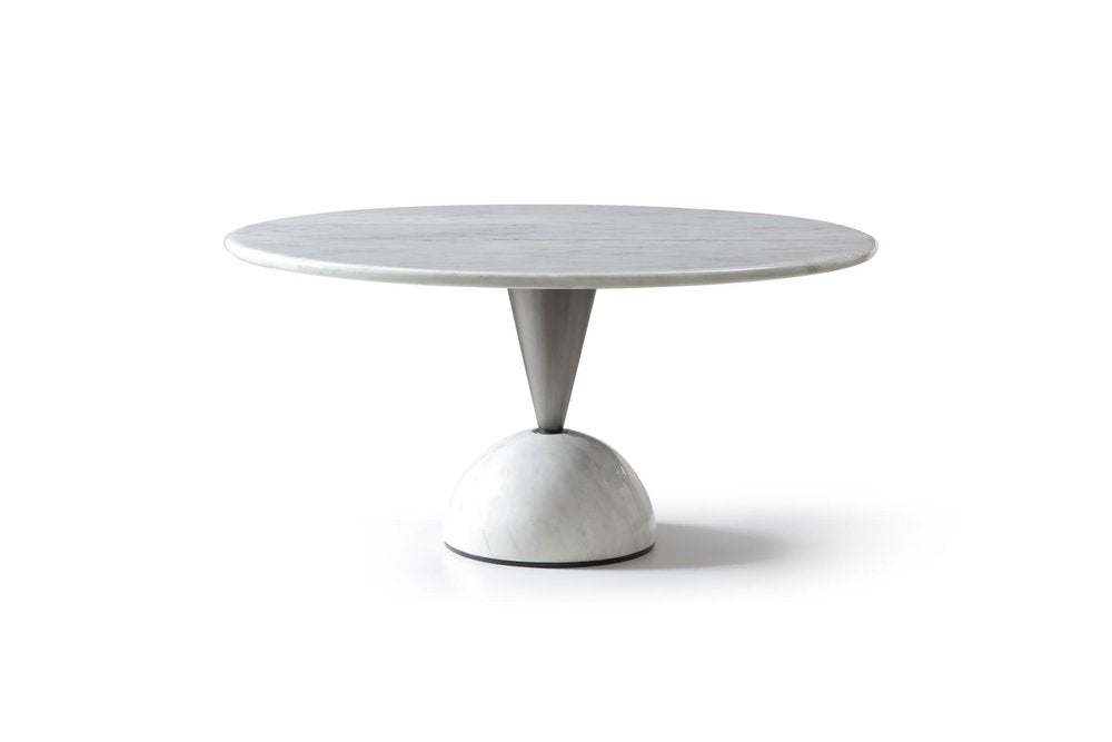 60" White And Black Marble And Stainless Steel Pedestal Base Round Top Dining Table