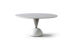 60" White And Black Marble And Stainless Steel Pedestal Base Round Top Dining Table