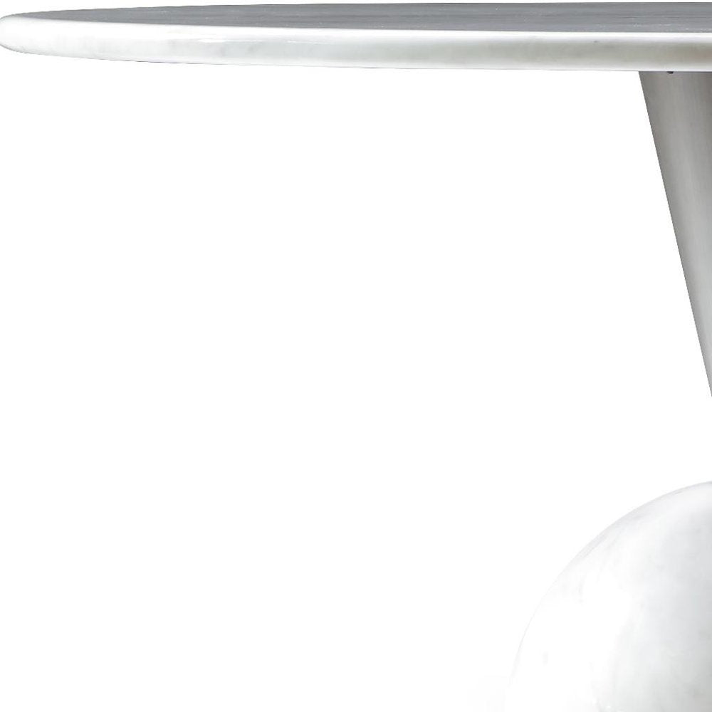 60" White And Black Marble And Stainless Steel Pedestal Base Round Top Dining Table