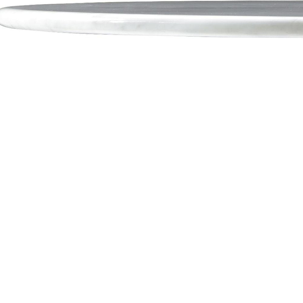 60" White And Black Marble And Stainless Steel Pedestal Base Round Top Dining Table