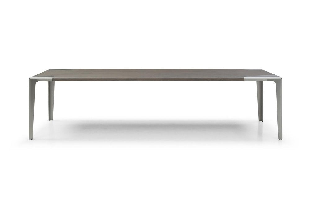 118" Light Gray And Nickel Wood And Stainless Steel Dining Table