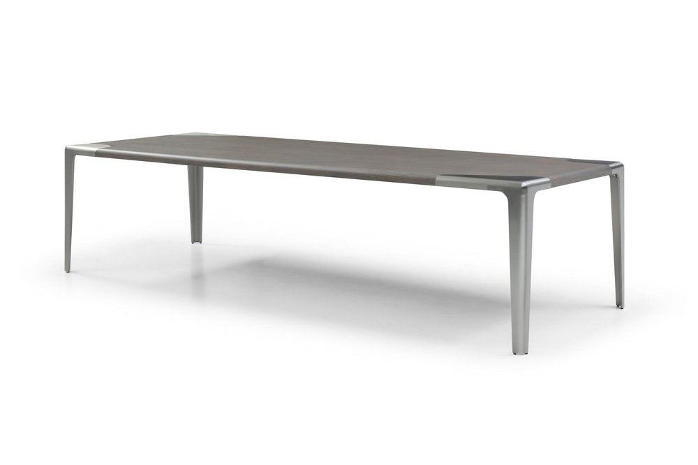 118" Light Gray And Nickel Wood And Stainless Steel Dining Table