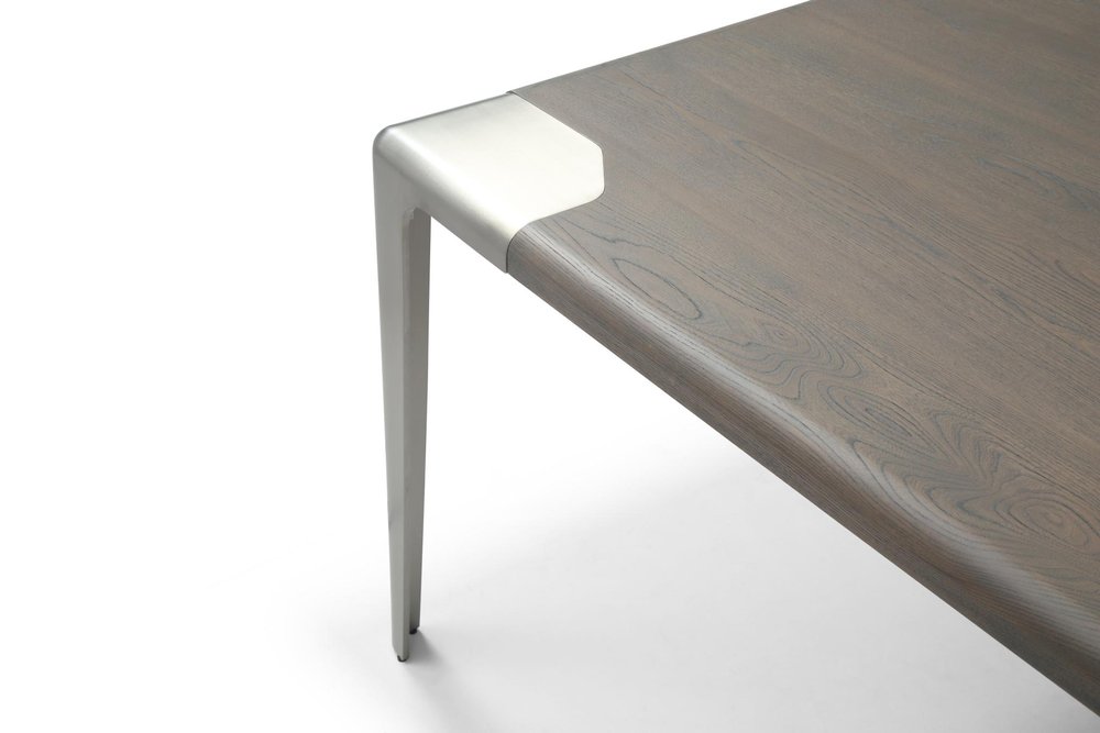 118" Light Gray And Nickel Wood And Stainless Steel Dining Table