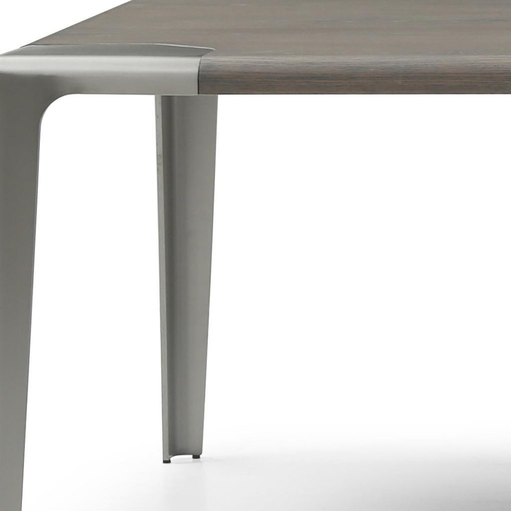 118" Light Gray And Nickel Wood And Stainless Steel Dining Table