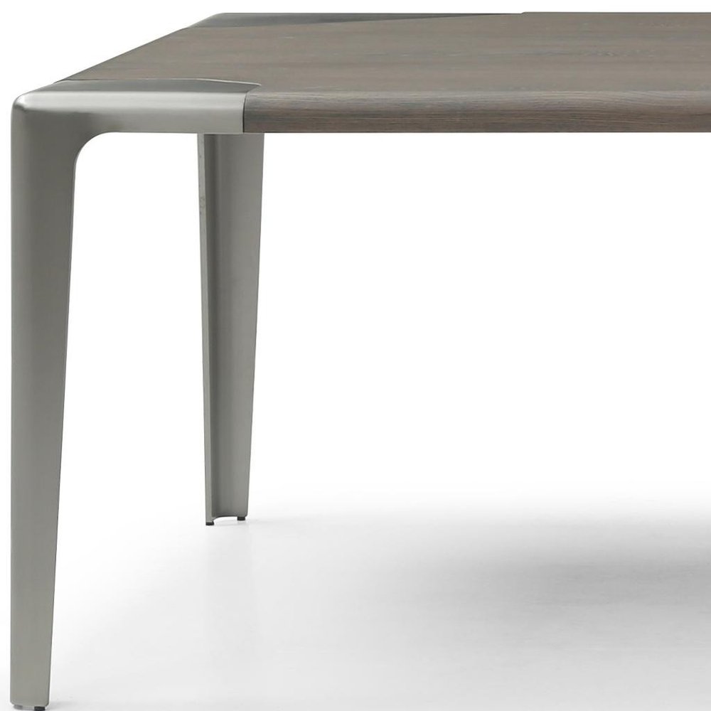 118" Light Gray And Nickel Wood And Stainless Steel Dining Table