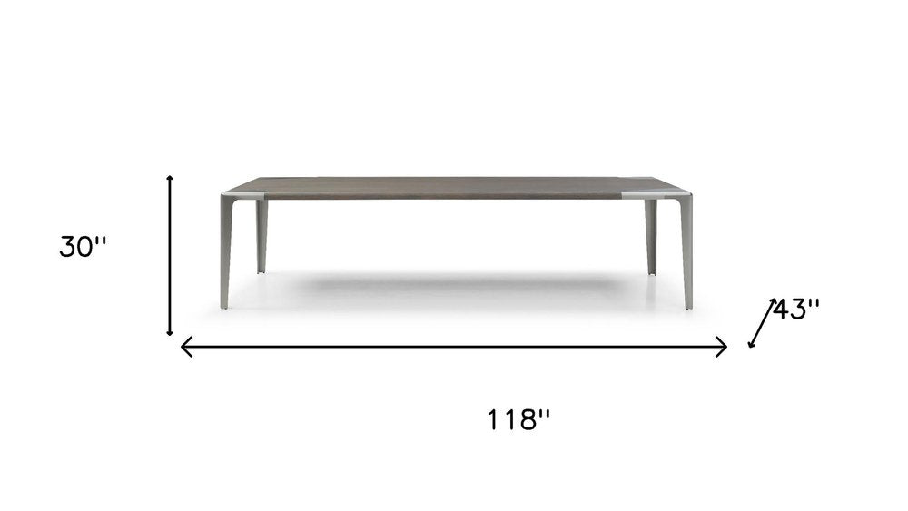 118" Light Gray And Nickel Wood And Stainless Steel Dining Table