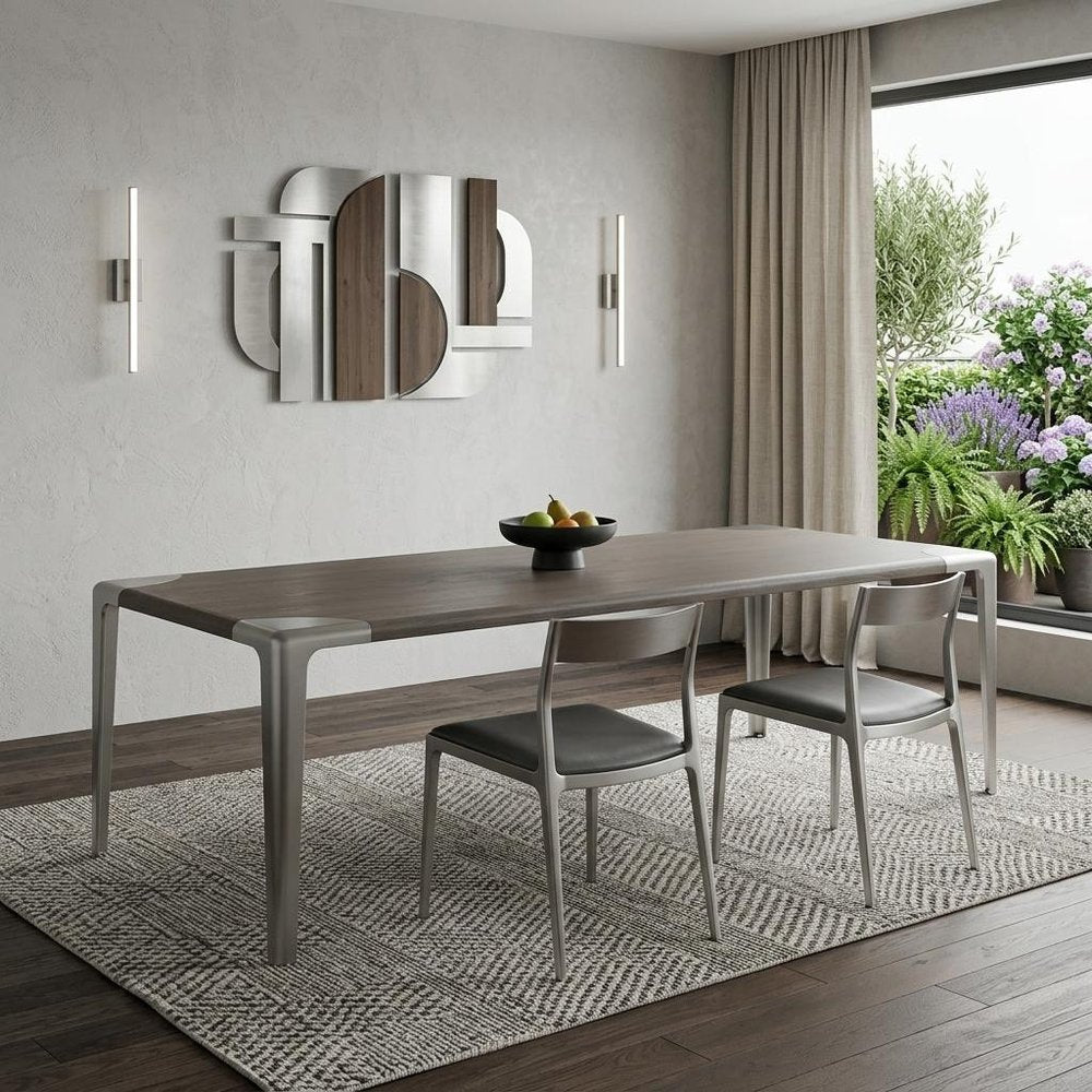 118" Light Gray And Nickel Wood And Stainless Steel Dining Table