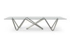 142" Clear And Nickel Glass And Stainless Steel Abstract Base Dining Table