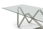 142" Clear And Nickel Glass And Stainless Steel Abstract Base Dining Table