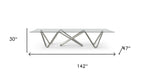 142" Clear And Nickel Glass And Stainless Steel Abstract Base Dining Table