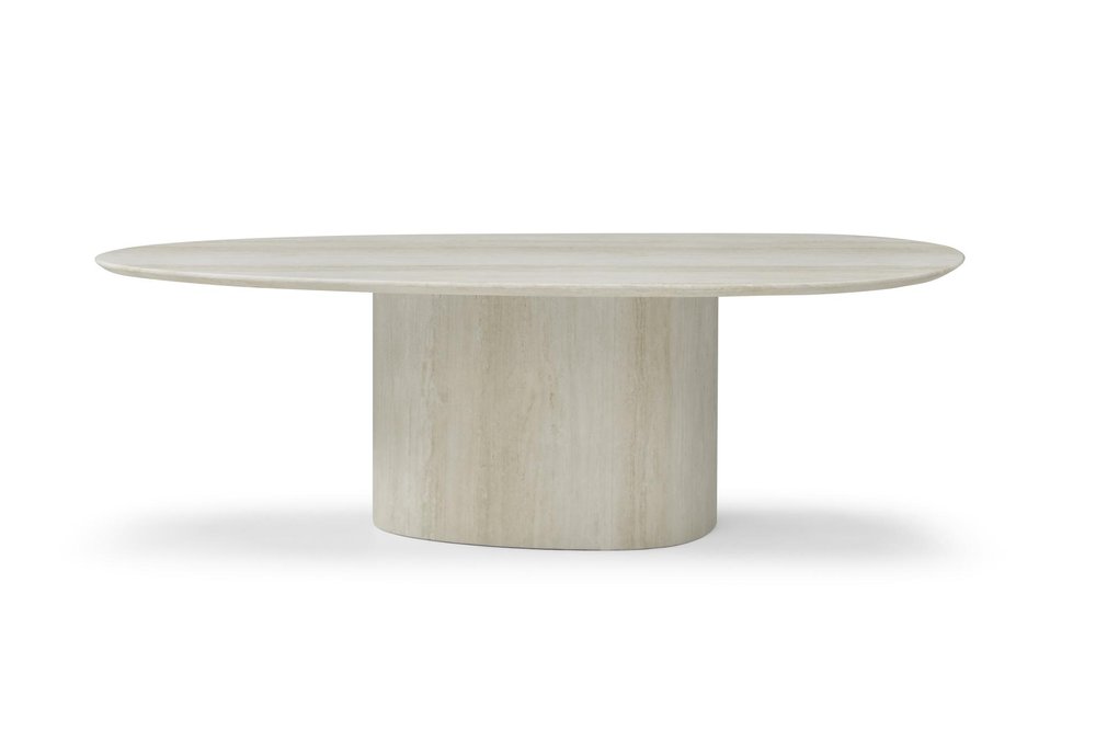 95" Beige Marble Pedestal Base Oval Dining Table