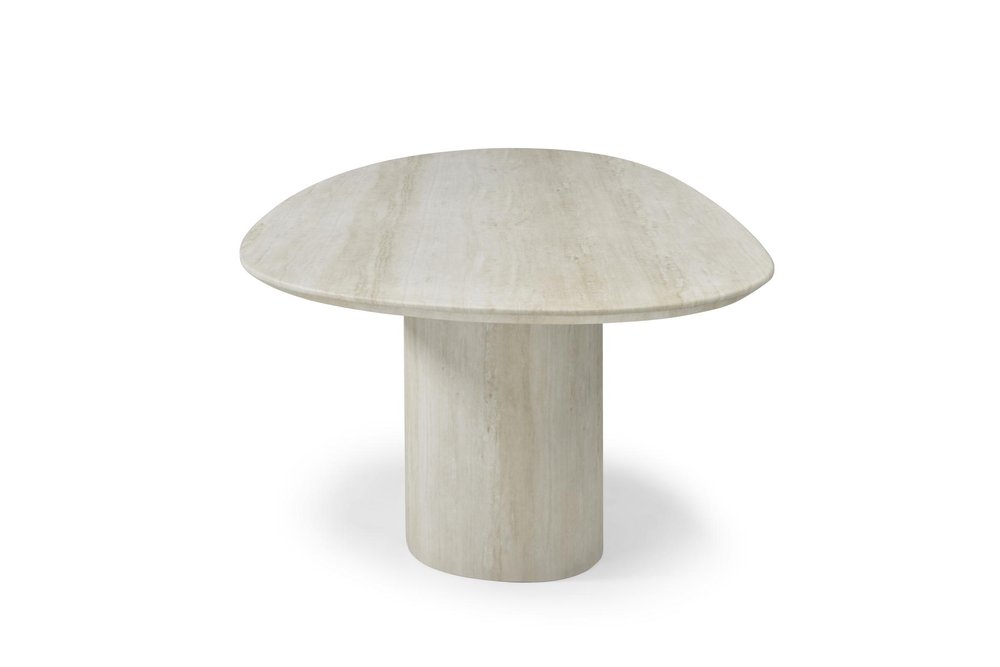 95" Beige Marble Pedestal Base Oval Dining Table