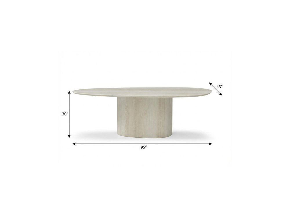 95" Beige Marble Pedestal Base Oval Dining Table