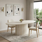 95" Beige Marble Pedestal Base Oval Dining Table