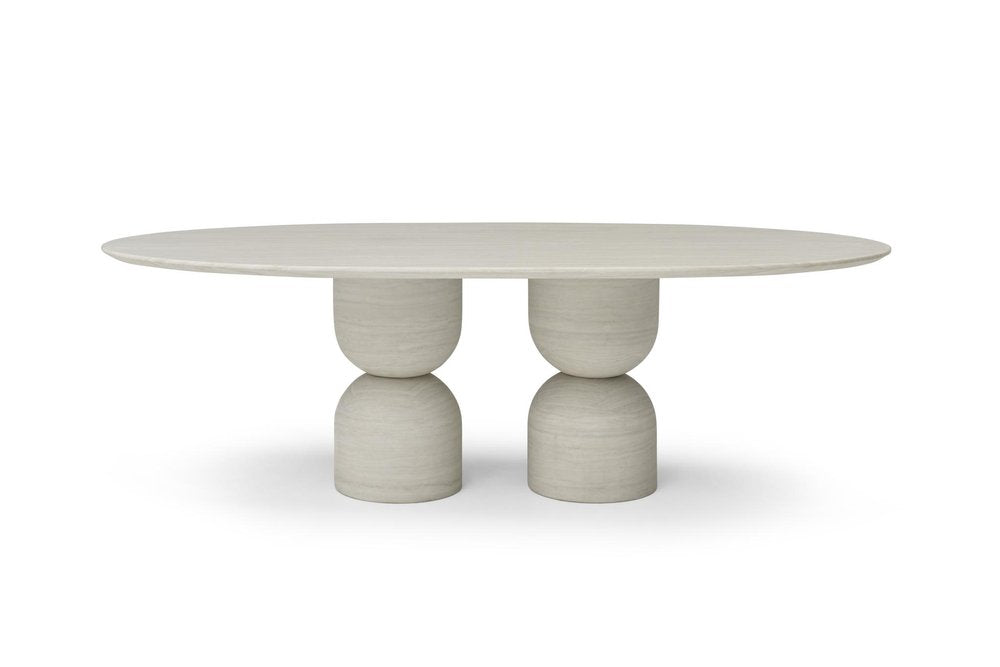 94" Beige Marble Double Pedestal Base Oval Dining Table
