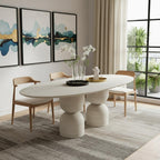 94" Beige Marble Double Pedestal Base Oval Dining Table