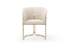 Beige and Gold Faux Leather and Metal Partially Open Back Dining Arm Chair