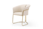 Beige and Gold Faux Leather and Metal Partially Open Back Dining Arm Chair