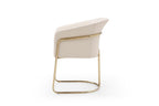 Beige and Gold Faux Leather and Metal Partially Open Back Dining Arm Chair