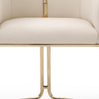 Beige and Gold Faux Leather and Metal Partially Open Back Dining Arm Chair