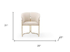 Beige and Gold Faux Leather and Metal Partially Open Back Dining Arm Chair