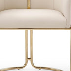 Beige and Gold Faux Leather and Metal Partially Open Back Dining Arm Chair