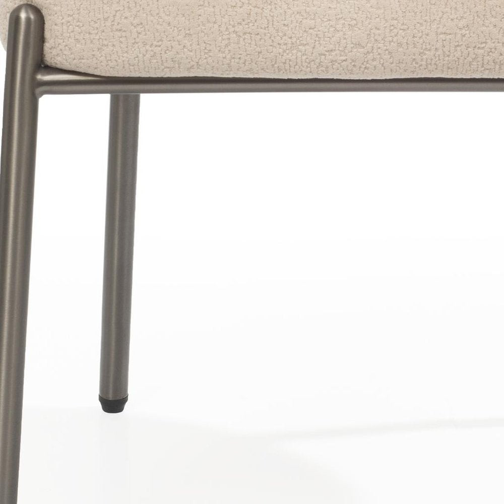 Beige and Gunmetal Boucle and Steel Dining Arm Chair