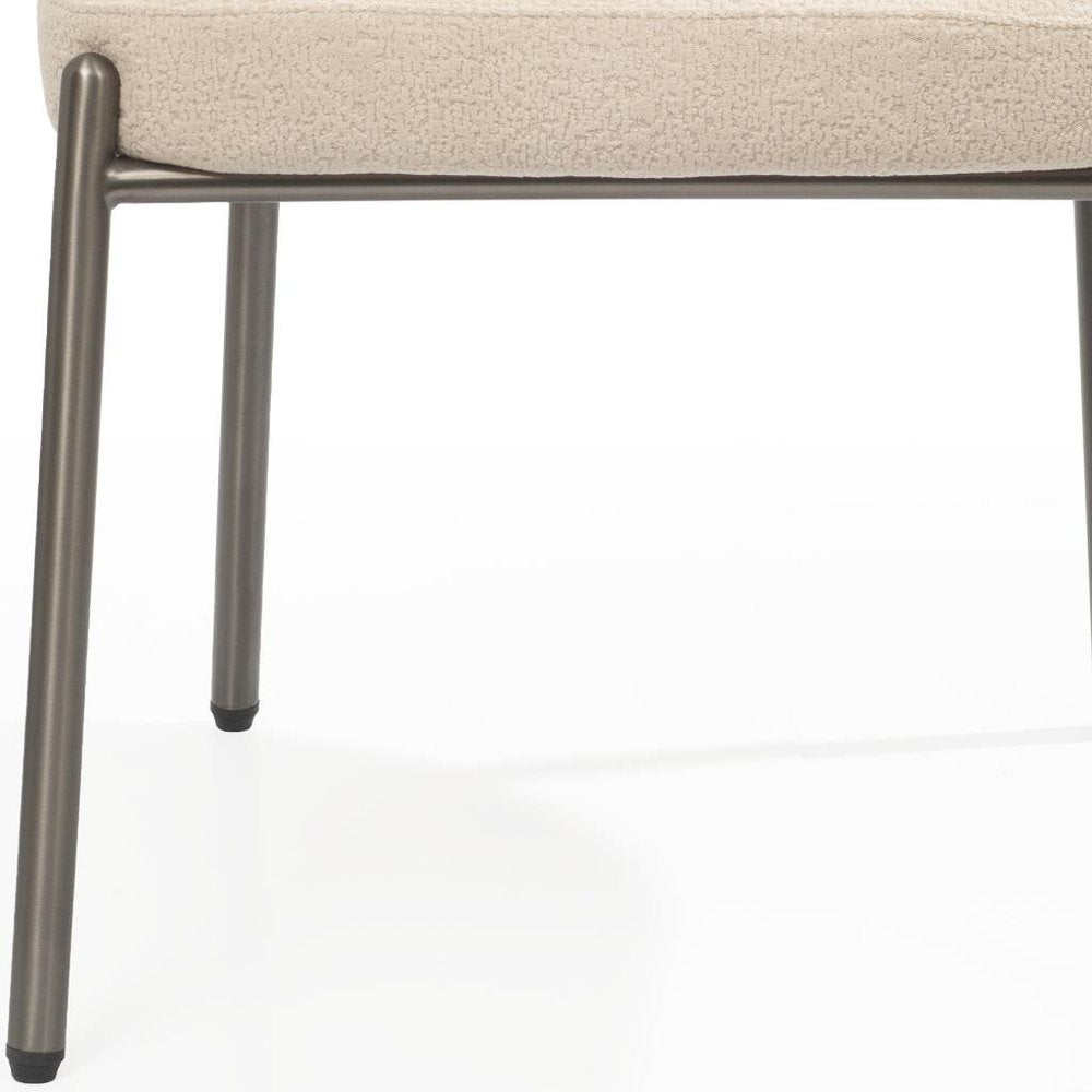 Beige and Gunmetal Boucle and Steel Dining Arm Chair