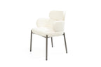 Beige and Gunmetal Boucle and Steel Dining Arm Chair