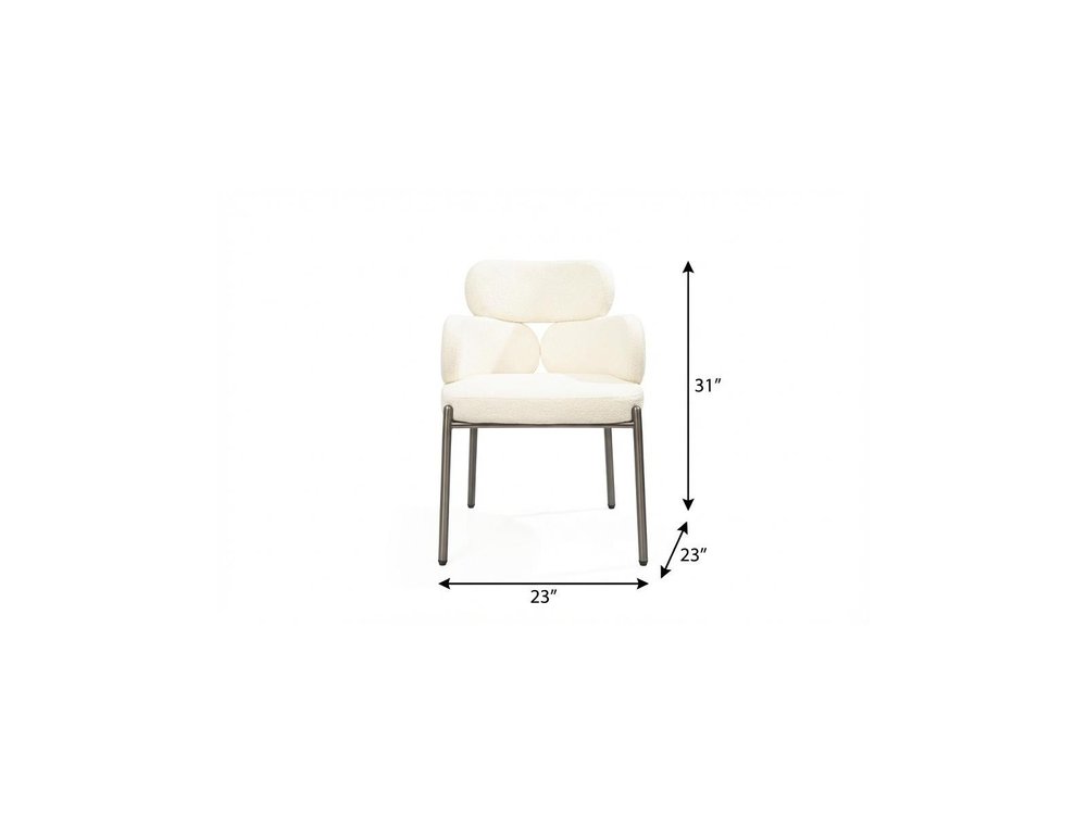 Beige and Gunmetal Boucle and Steel Dining Arm Chair
