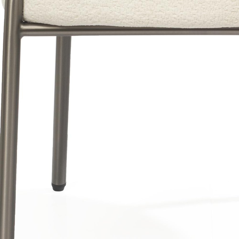 Beige and Gunmetal Boucle and Steel Dining Arm Chair