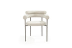 Set of Two Light Gray and Gunmetal Boucle and Stainless Steel Open Back Dining Arm Chairs