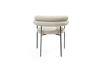 Set of Two Light Gray and Gunmetal Boucle and Stainless Steel Open Back Dining Arm Chairs