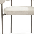 Set of Two Light Gray and Gunmetal Boucle and Stainless Steel Open Back Dining Arm Chairs