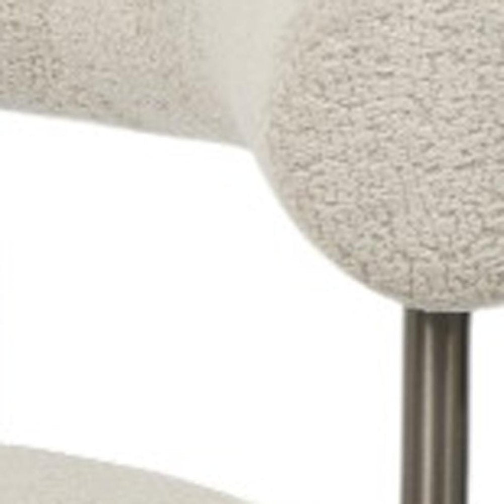 Set of Two Light Gray and Gunmetal Boucle and Stainless Steel Open Back Dining Arm Chairs