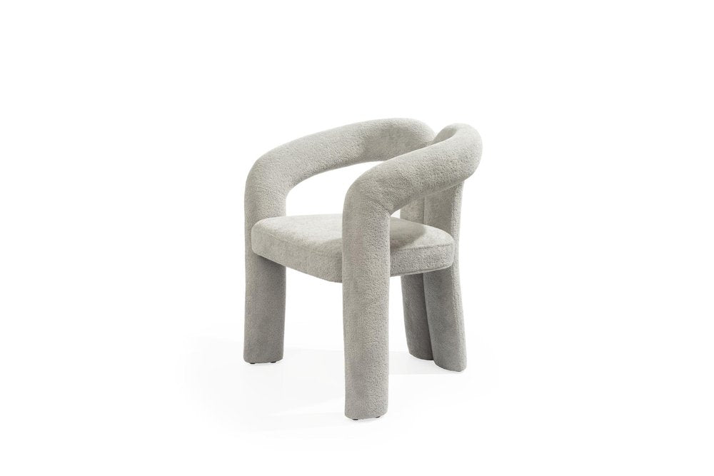 Dark Gray Boucle Partially Open Back Dining Arm Chair