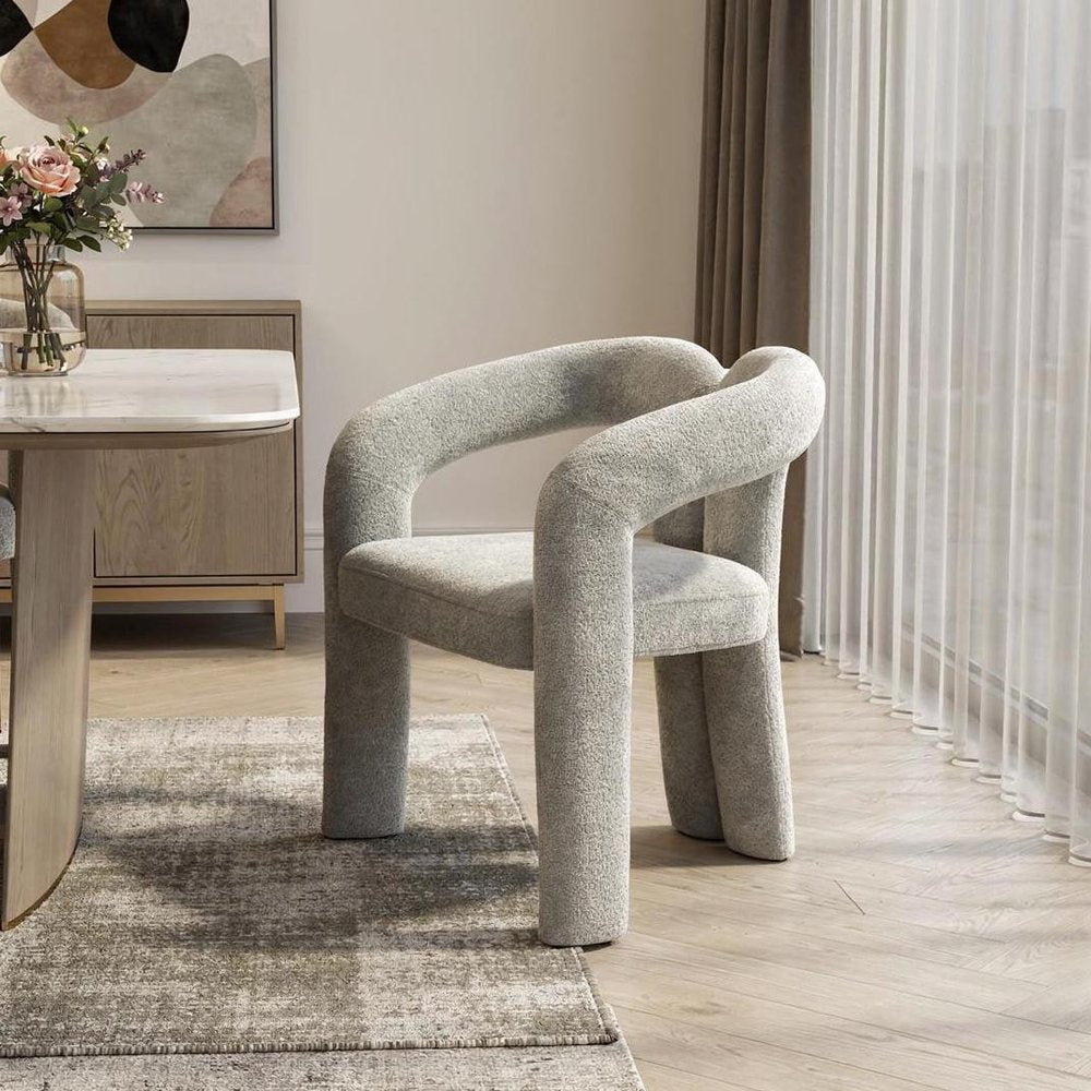 Dark Gray Boucle Partially Open Back Dining Arm Chair