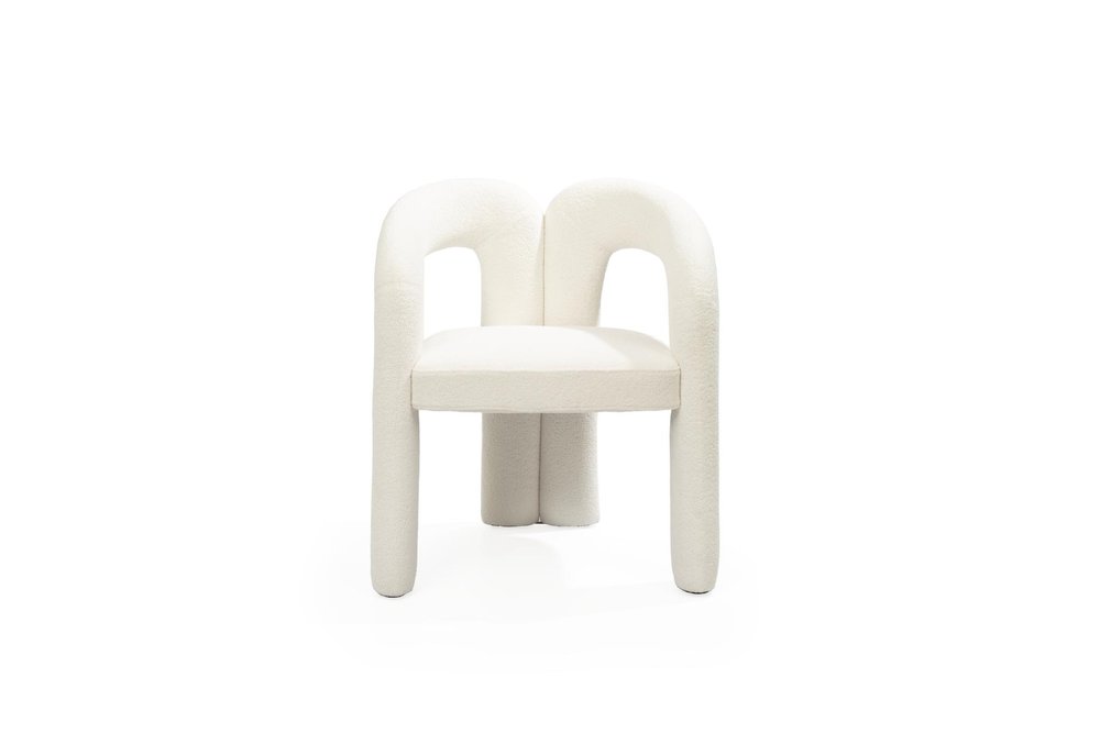 Dark Gray Boucle Partially Open Back Dining Arm Chair