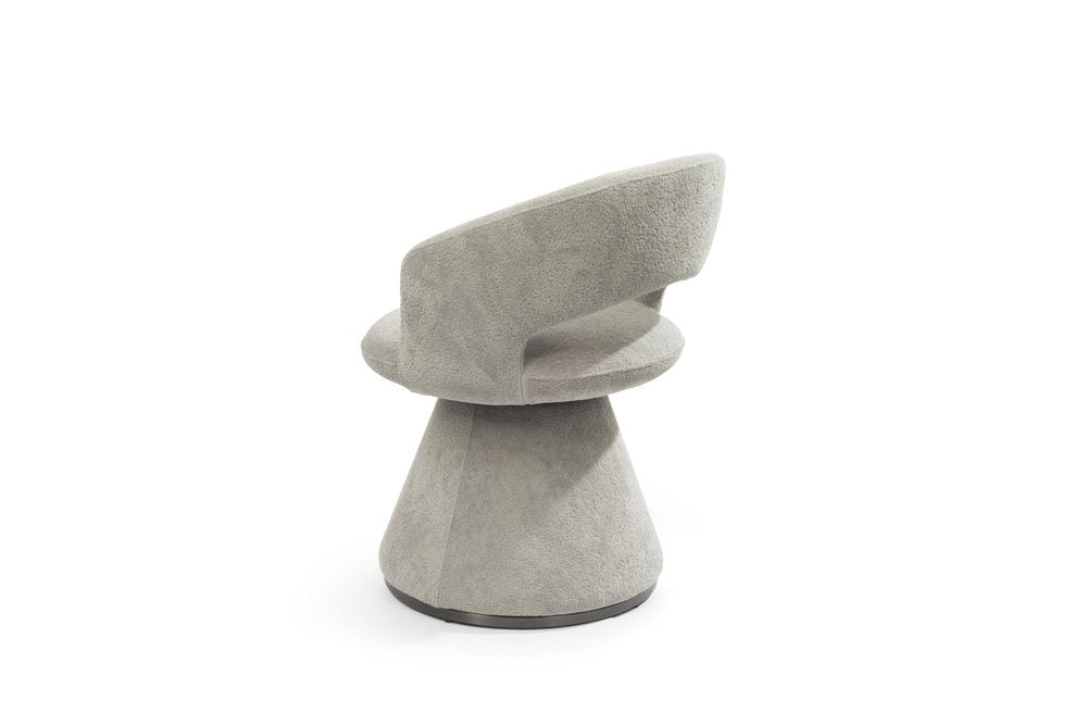 Dark Gray Boucle Partially Open Back Swivel Dining Arm Chair