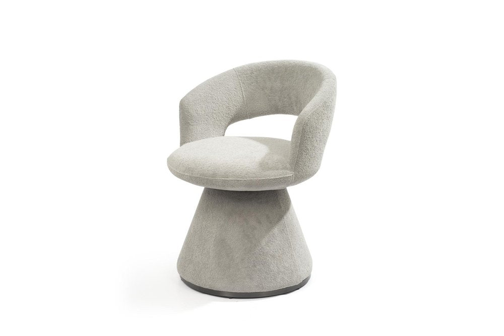 Dark Gray Boucle Partially Open Back Swivel Dining Arm Chair