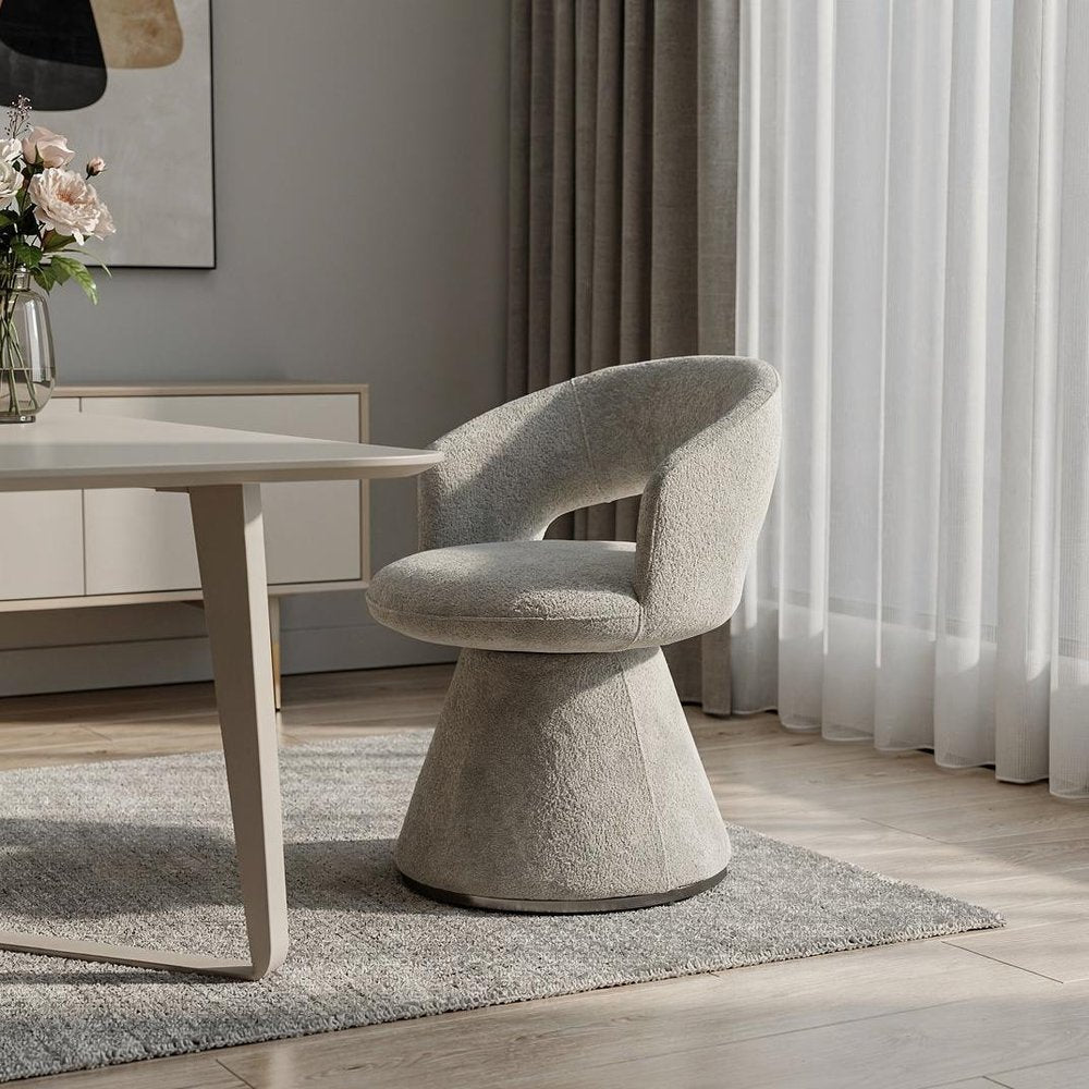 Dark Gray Boucle Partially Open Back Swivel Dining Arm Chair