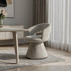 Dark Gray Boucle Partially Open Back Swivel Dining Arm Chair